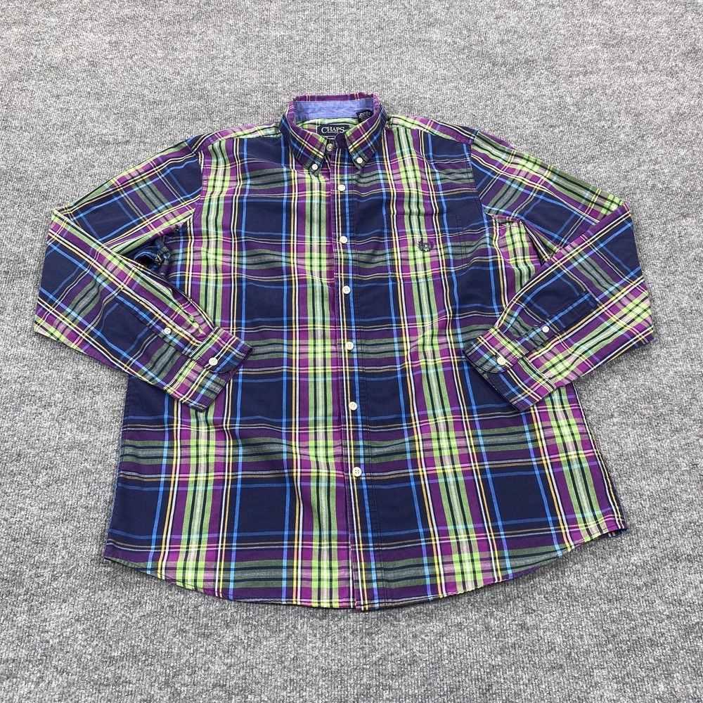 Chaps Shirt Mens Large Blue Plaid Long Sleeve Button Down Easy Care Casual